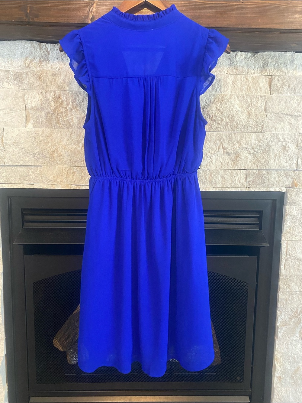 Monteau Royal Blue Ruffle Sleeve V-Neck Dress - Picture 2 of 3